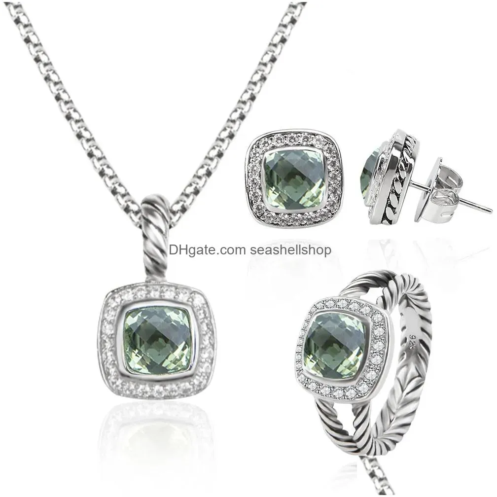Cable Earrings Ring Jewelry Set Diamonds Pendant and Earring Set Luxury Women Gifts