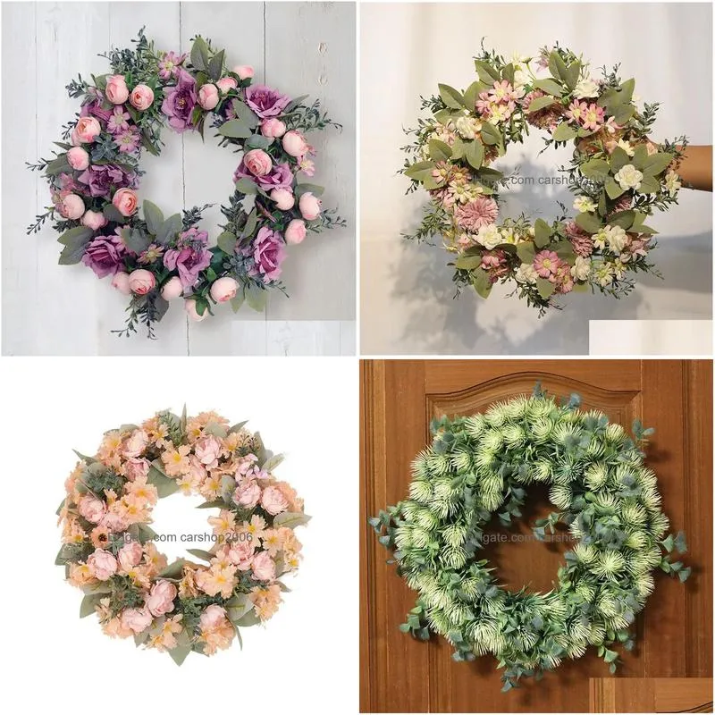 artificial wreath peony rose garland front door hanging wreath with leaves vine spring summer for farmhouse office home wedding