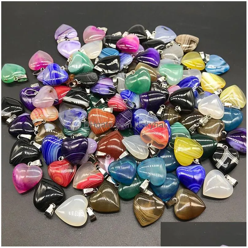 Charms 20Mm Assorted Stripe Agate Heart Stone Pendants For Earrings Necklace Jewelry Making Drop Delivery Findings Components Dhuij