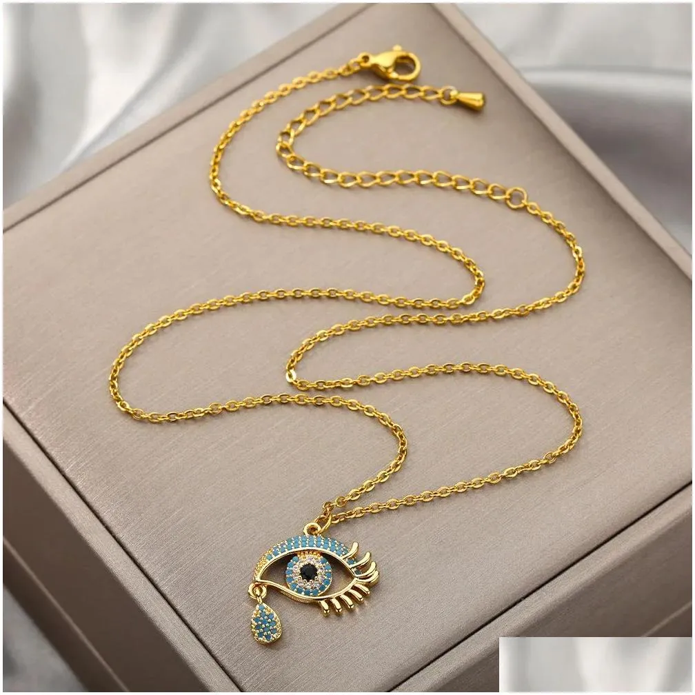 Fashion Evil Eye Pendants Necklaces for Women 2024 Goth 14k Yellow Gold Choker Necklace Vintage Turkish Eye Neck Chains Jewelry