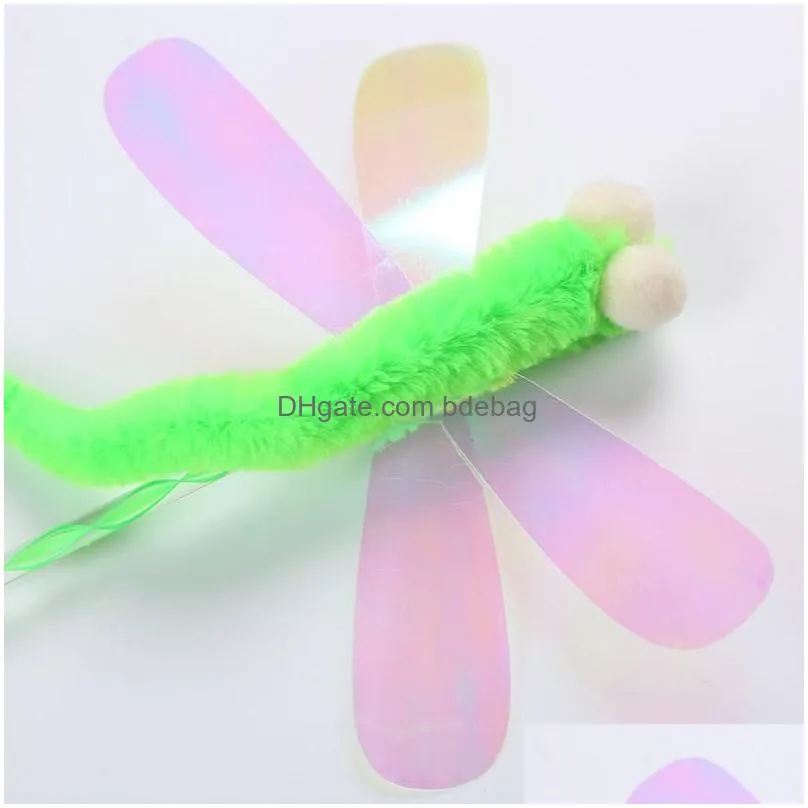cat toys 1 pc colorful sounding dragonfly feather tickle rod teaser interactive training pet fun supplies307s