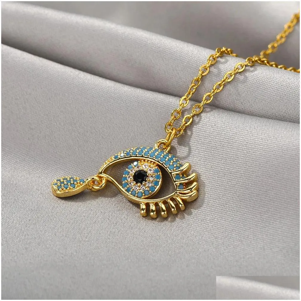 Fashion Evil Eye Pendants Necklaces for Women 2024 Goth 14k Yellow Gold Choker Necklace Vintage Turkish Eye Neck Chains Jewelry