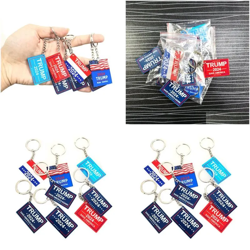 2024 Trump Falg Keychain Party Favor US Election Keychains Campaign Slogan Plastic Key Chain Keyring