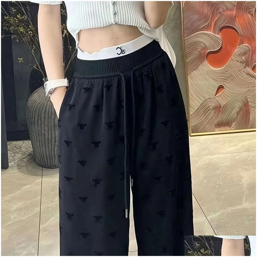 designer trousers women pants fashion letter print graphic Pants casual loose flocked high-waisted straight Trousers