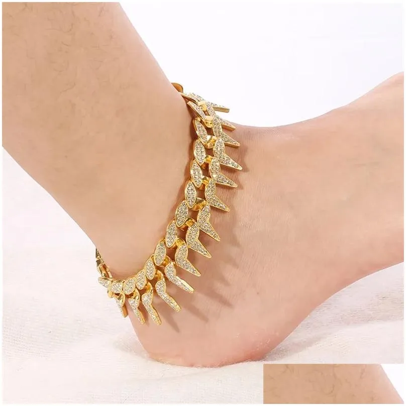 Anklets Hip Hop  Curb Ankle 14K Gold Bracelet Jewelry 2024 Bijouterie Goth Cuban Chain Bling Rapper Rock Foot Anklet Drop Delive Dhhci