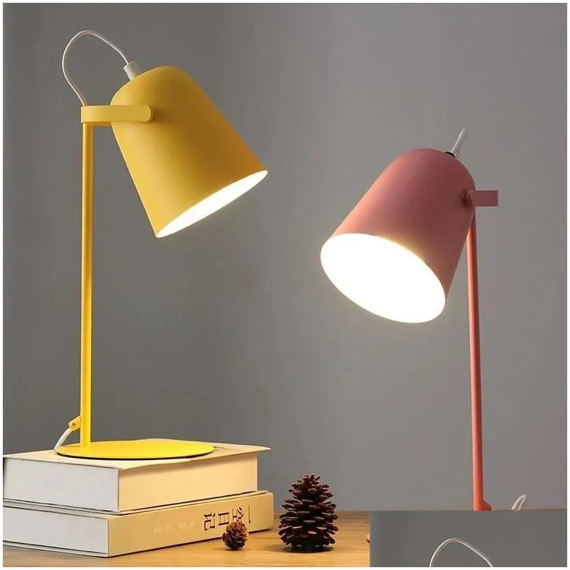 Table Lamps Modern Art Deco Nordic Style Lamp For Office Bedroom And Study - Creative E27 Led Desk With Painted Design 220V Drop Del Dhxks