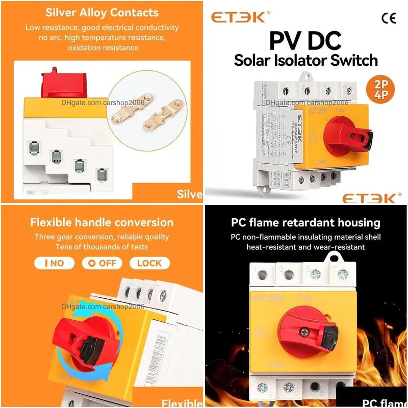 etek dc solar isolator switch pv 1000v 32a 2p din rail mounting rotating handle ce disconnector for solar certified ekd6-db32