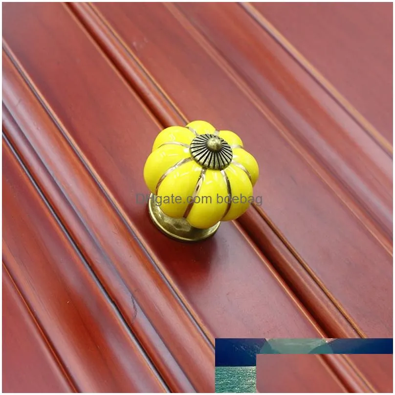 retro pumpkin ceramic door knob kitchen colorful cabinet drawer cupboard locker pull handle wardrobe cabinets vanity knob