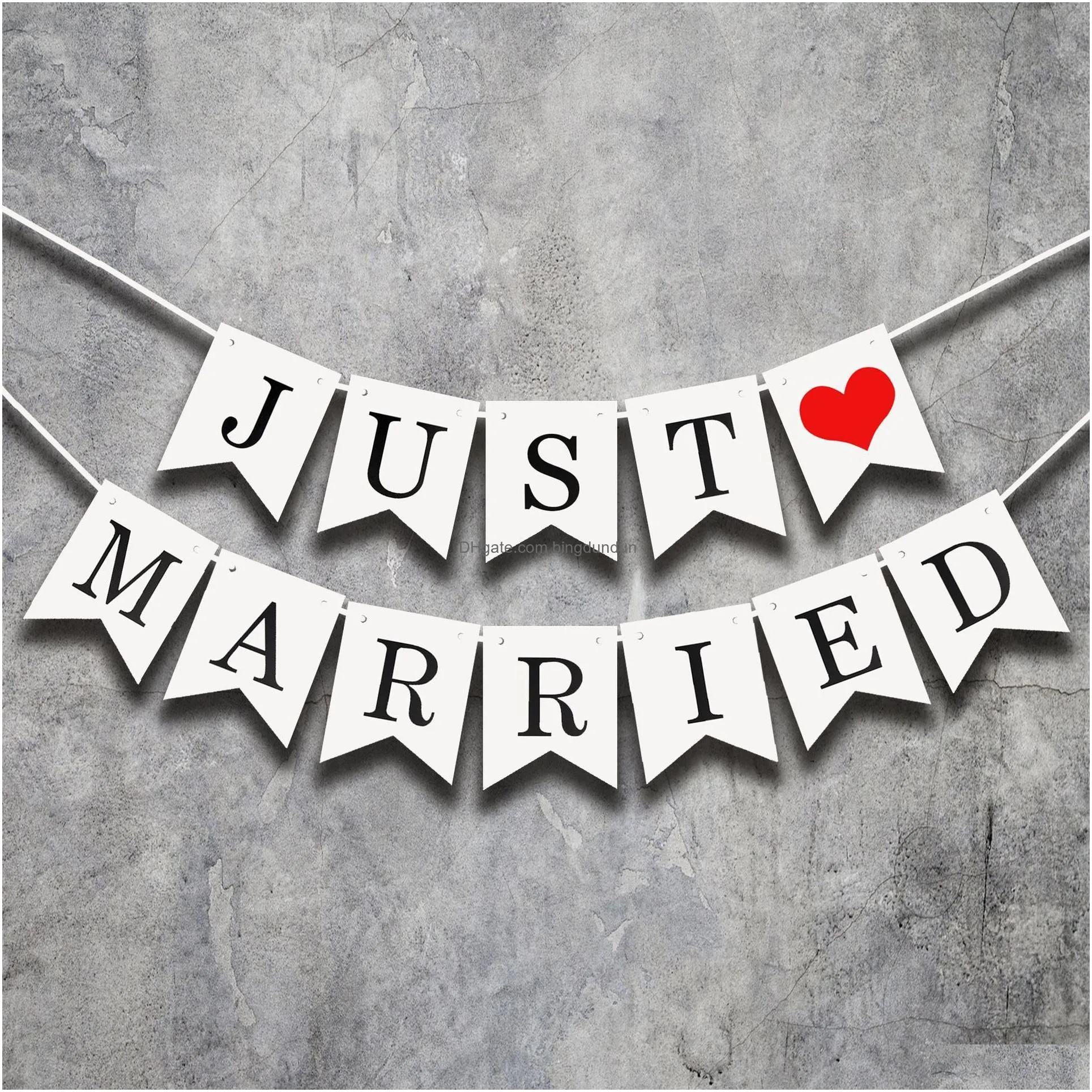 Just Married Banner Happy Wedding String Flags I Love You Hanging Bunting