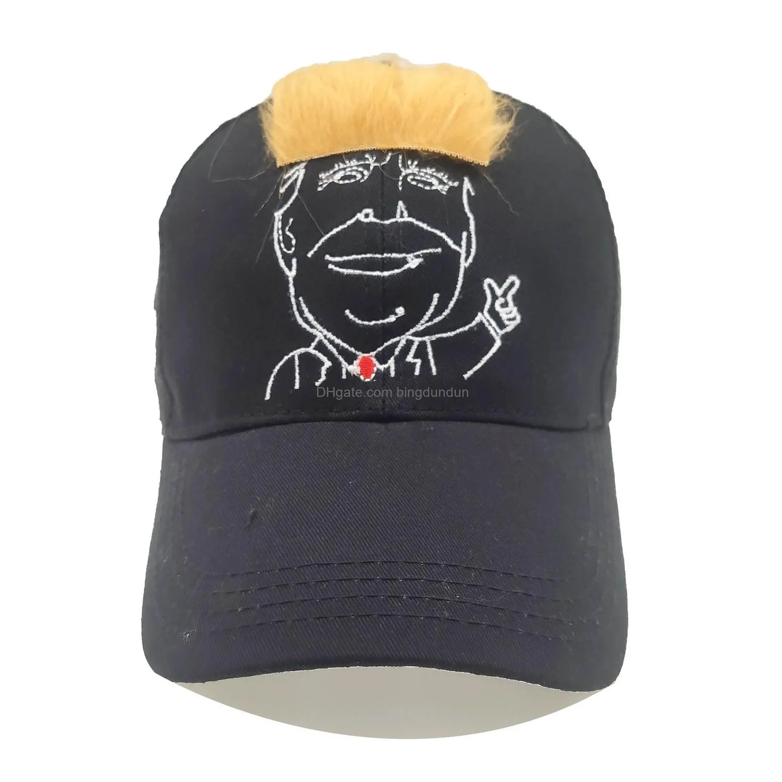 Trump 2024 Embroidery Hat With Hair Baseball Cap Trump Supporter Rally Parade Cotton Hats
