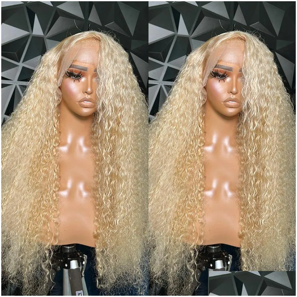 250% 40 Inch 613 Honey Blonde Deep Wave Brazilian Full 13x4 Lace Frontal Wigs Transparent Synthetic Lace Front Wigs Preplucked