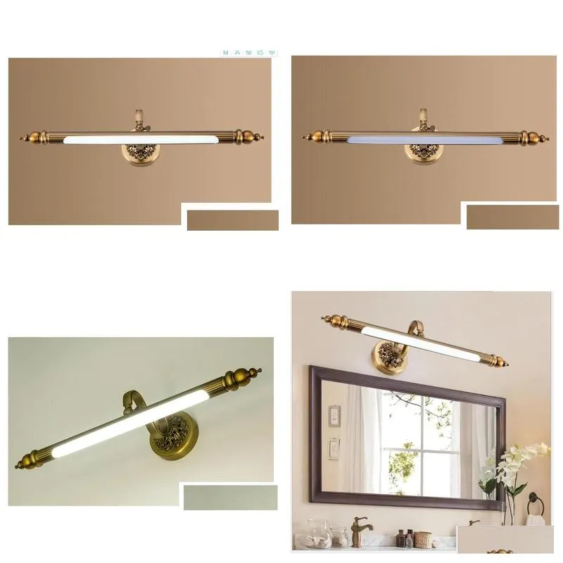 Wall Lamps Vintage Bronze Led Lamp For Bathroom Mirror Cabinet Waterproof Vanity Light Fixture With Adjustable Lengths Of 48Cm 57Cm Dhn8A