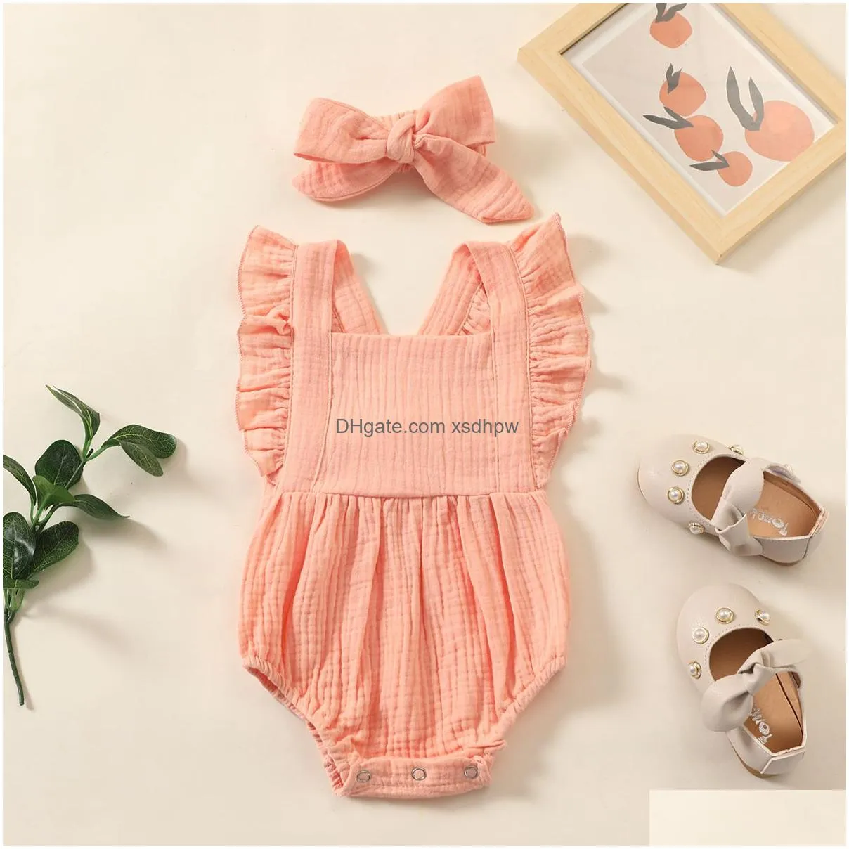 rompers summer linen baby clothes born infant girls romper headband muslin clothing 230525