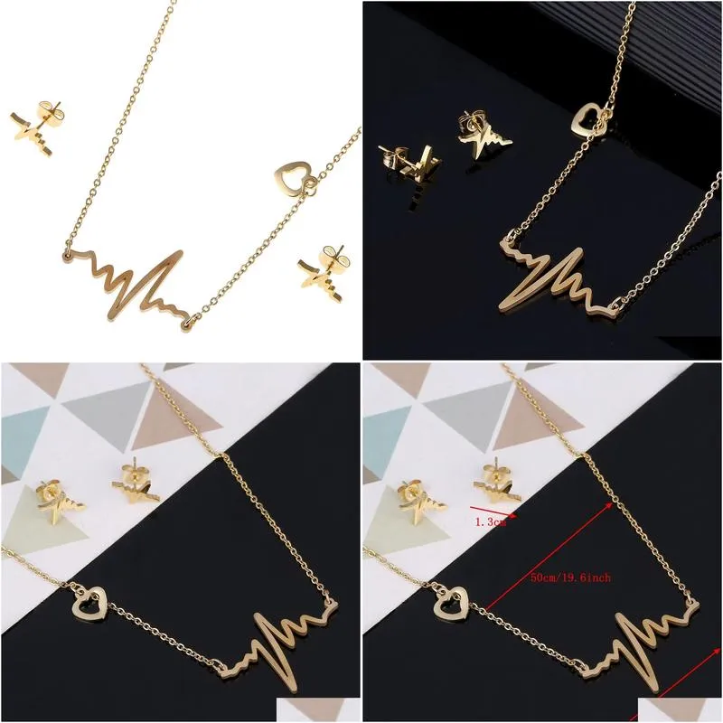 Pendant Necklaces Stainless Steel Heartbeat Cardiogram Ecg Necklace Earring Set Nurse Graduation Gift Drop Delivery Jewelry Pendants Dho9J