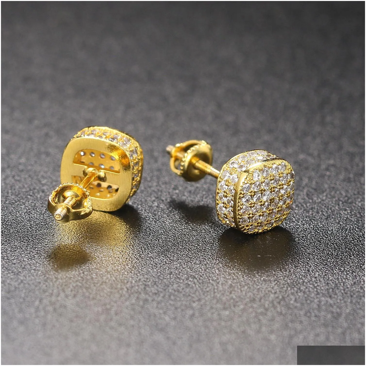 Hiphop Full Zircon Thread Earrings for Men and Women Full Diamond Gold Plated Earrings Hiphop Earrings 220125
