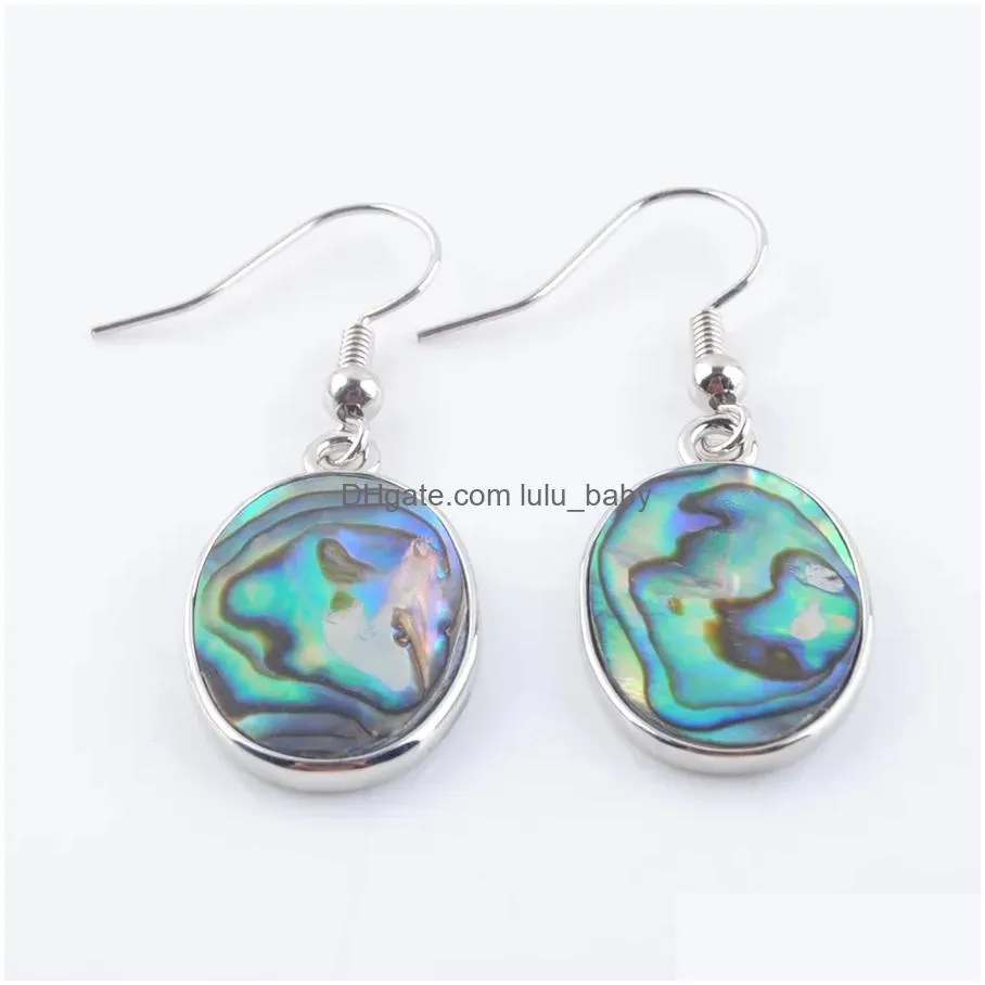 natural abalone shell pearl dangle hook earrings paua oblong oval round square colorful beads drop earring jewelry br300