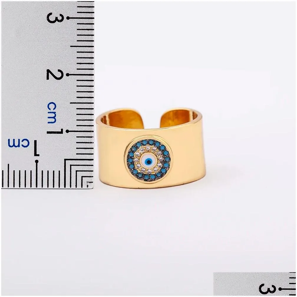 Band Rings Fashion Design Bohemian Copper Zircon Turkish Evil Eye Rhinestone Adjustable 14K Yellow Gold For Women Vintage Open Ring D Dh5Mg