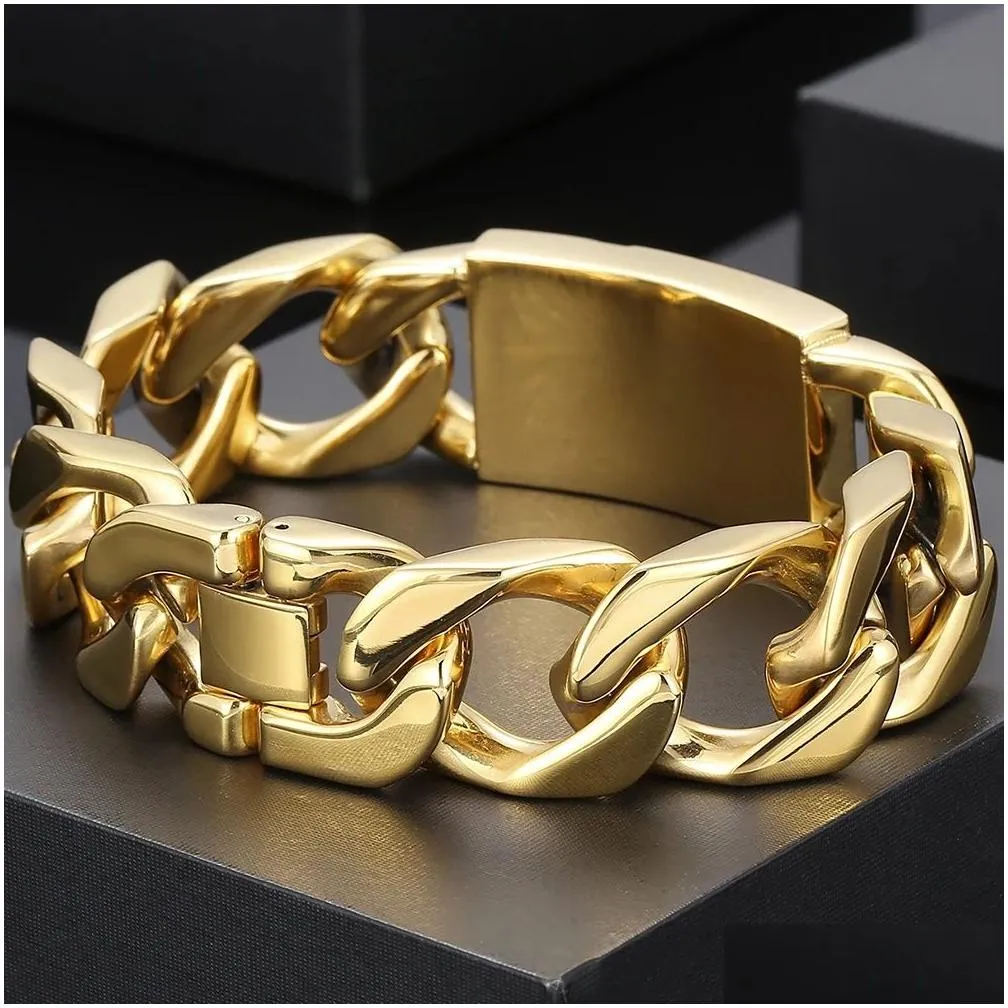 Chain Luxury Golden 14K Yellow Gold Cross Bracelet For Men 20Mm Curb Cuban Mens Bracelets Faith Christian Gifts Jewelry Drop Delivery Dh3Fg