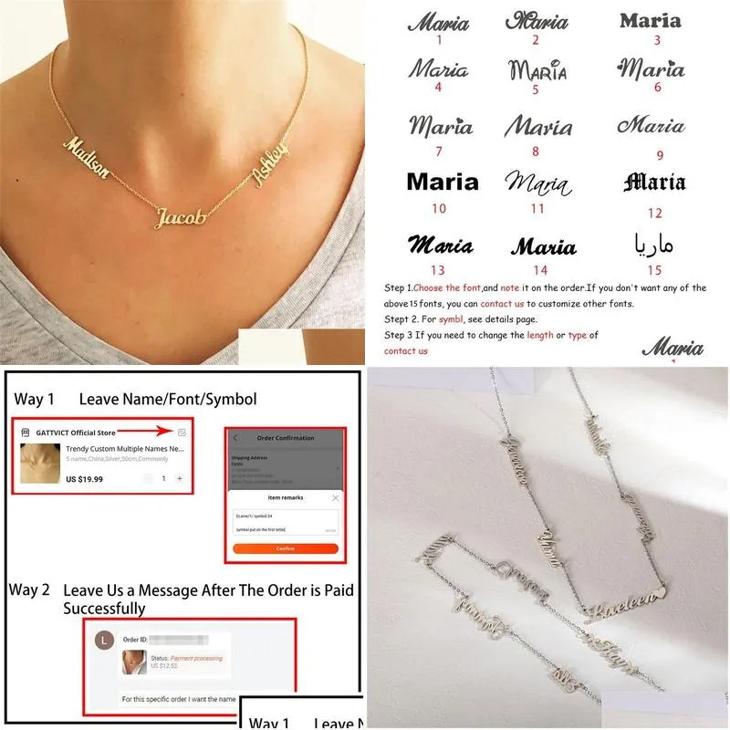 Pendant Necklaces Mtiple Name Necklace Personalized Children Mom Family Custom Minimalist Friendship Handmade Grandma Jewelry Mothers Dhsvn