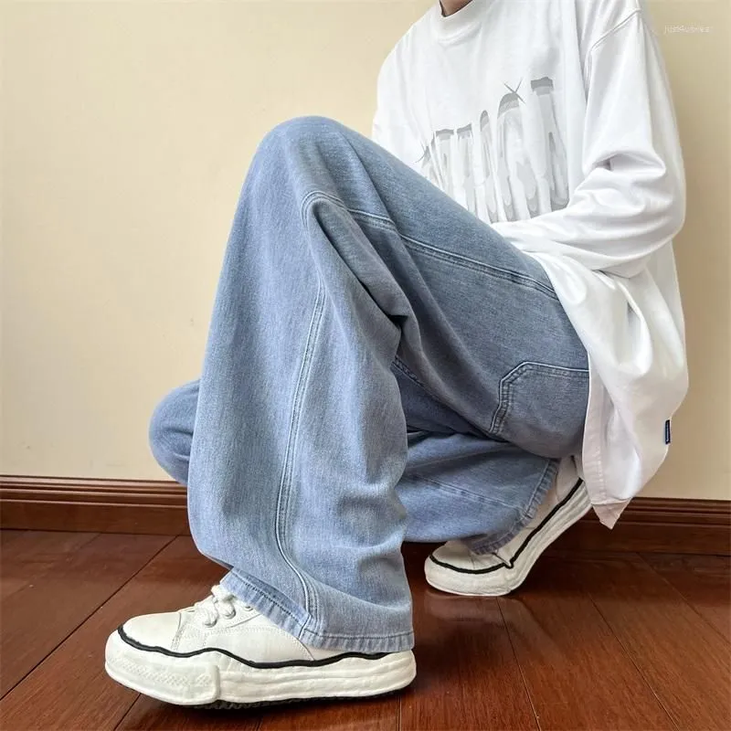 Blue Ankle Length Male Straight Men Streetwear Baggy Jeans Ins Washed Denim Pants Black Clothes