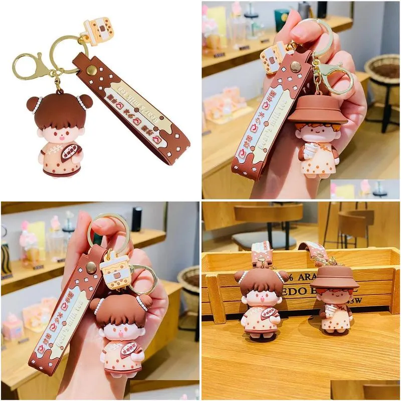 Plush Keychains Cartoon Milk Tea Couple Key Chain Action Figure Pendant Car Sile Accessories Cute Bag Drop Delivery Toys Gifts Stuffed Dhsem