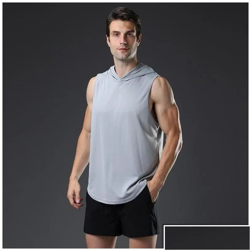 Yoga Outfit Gym Clothing Fitness Men Cotton Tanktop With Hooded Mens Bodybuilding Stringers Tank Tops Workout Singlet Sleeveless Drop Dhtlr