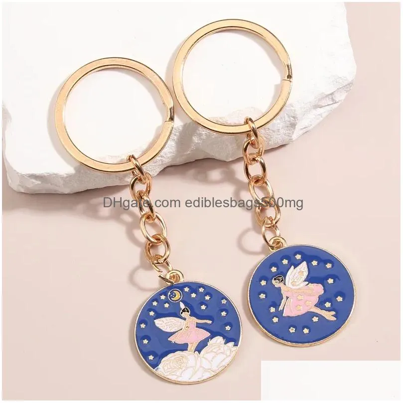 Other Home Decor Keychains 1Set2Pcs Friend Keychain Flower Fairy Key Ring Moon Star Chains Friendship Gifts For Women Girls Diy Hand Dhd8M