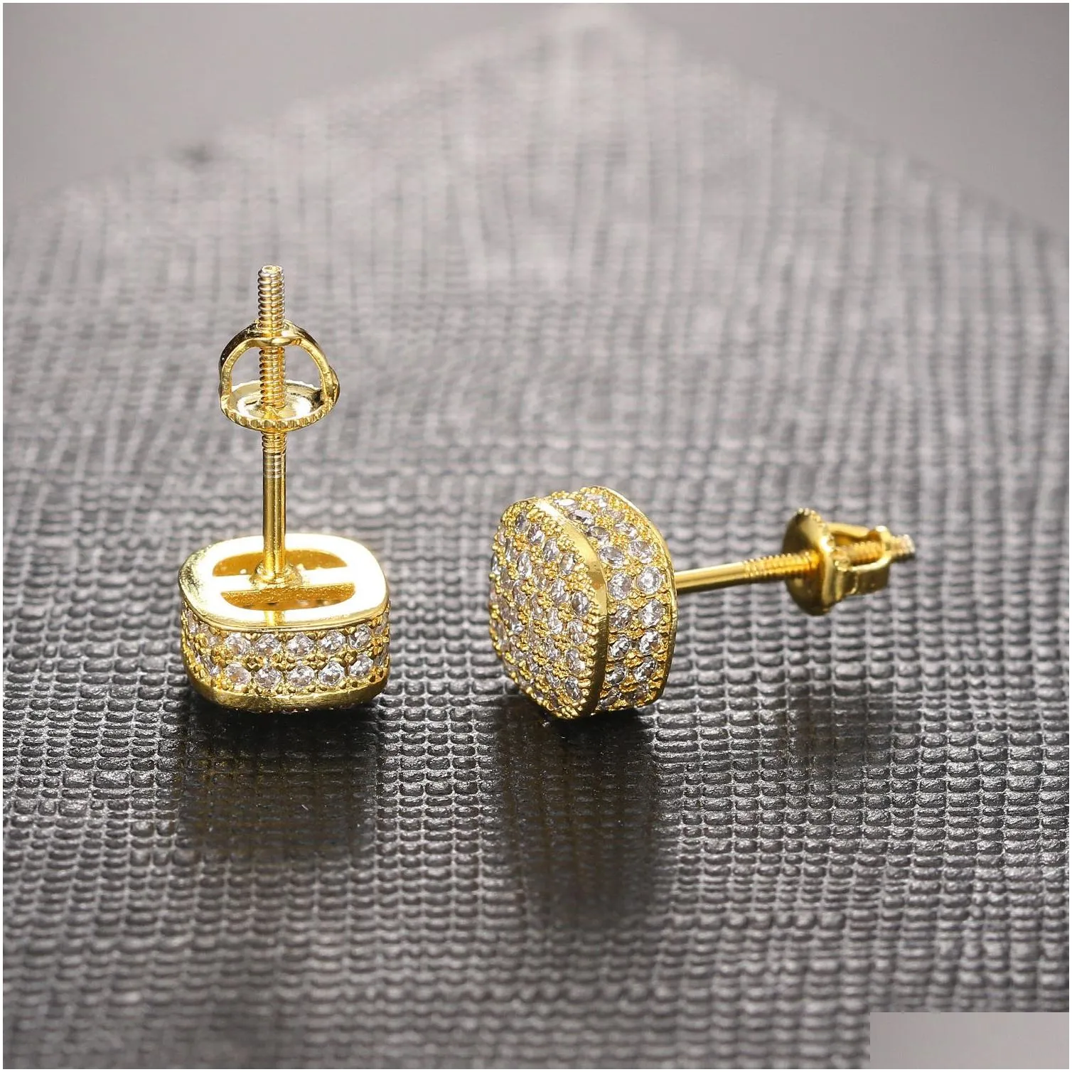 Hiphop Full Zircon Thread Earrings for Men and Women Full Diamond Gold Plated Earrings Hiphop Earrings 220125