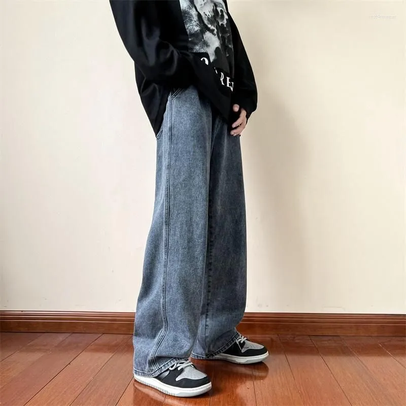 Blue Ankle Length Male Straight Men Streetwear Baggy Jeans Ins Washed Denim Pants Black Clothes