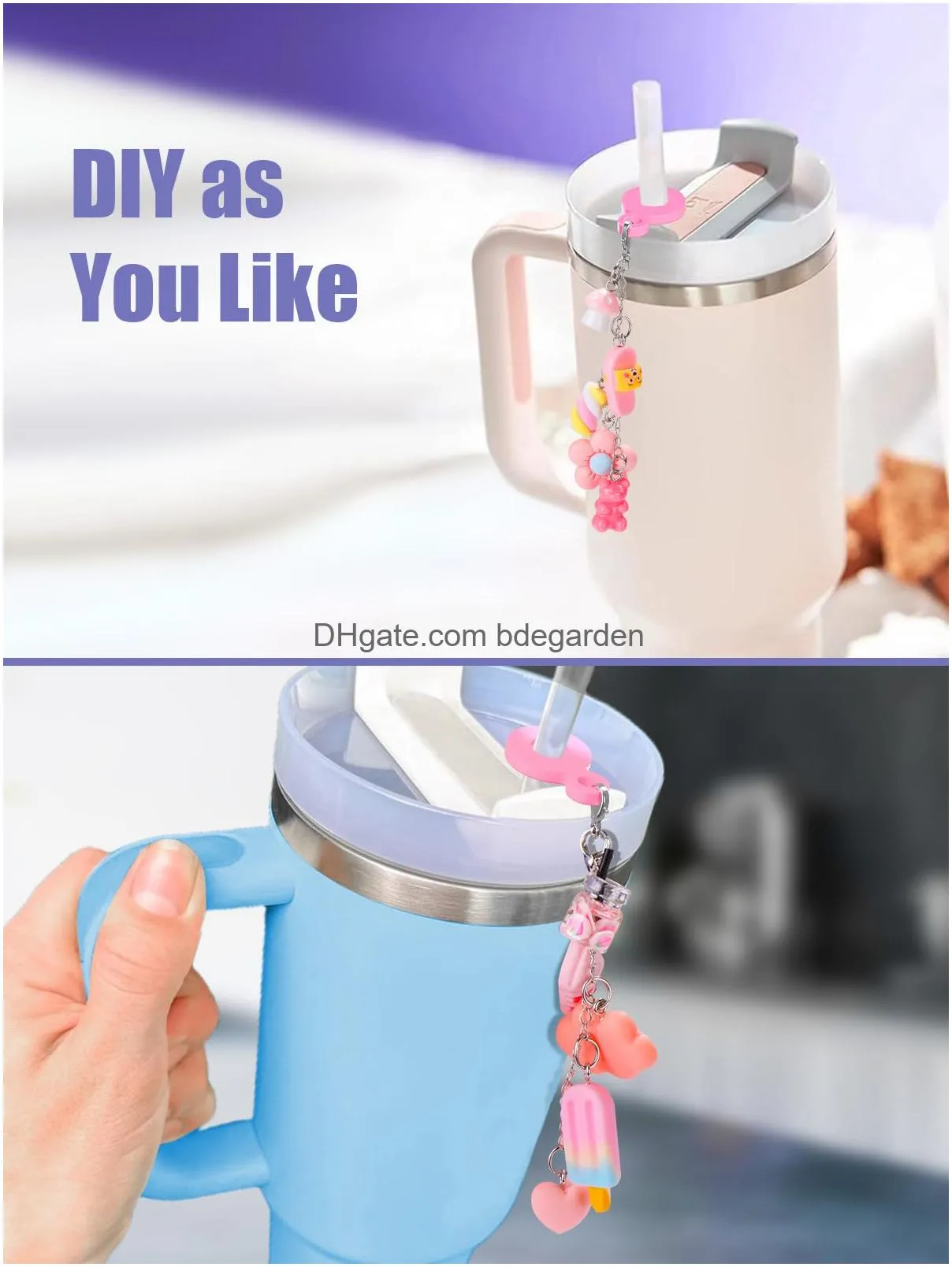 dangle straw toppers charm for  straw adapters charm blank and cute beads charms for  decorations designed for  cup pink accessories 14oz 20oz 30oz 40 oz tumbler