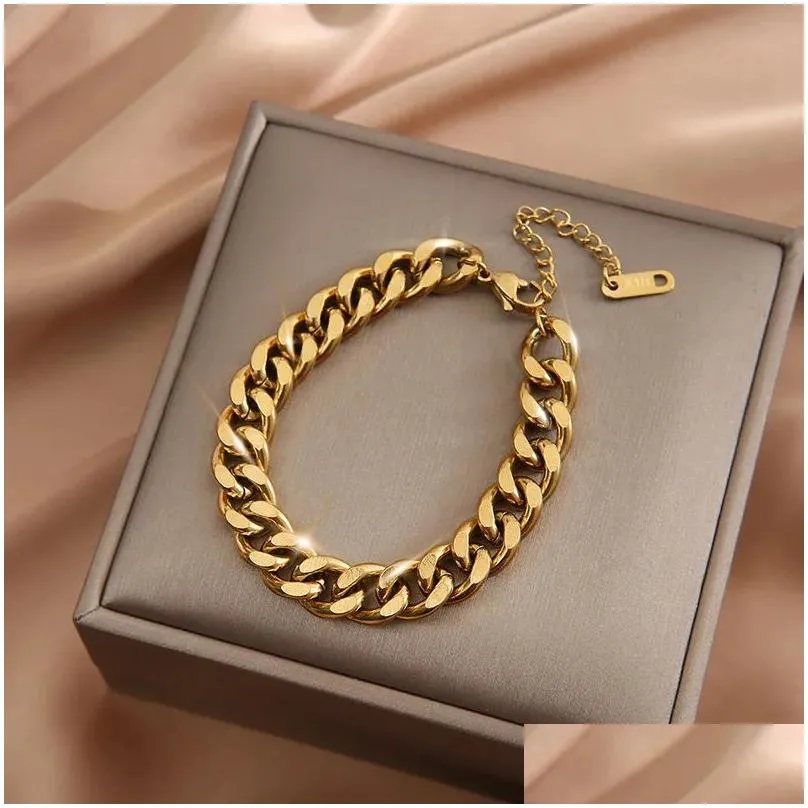 Chain 14K Yellow Gold Fashion Link Bangle Bracelet For Women Exquisite Golden Jewelry Girl Gift Drop Delivery Bracelets Dhcew