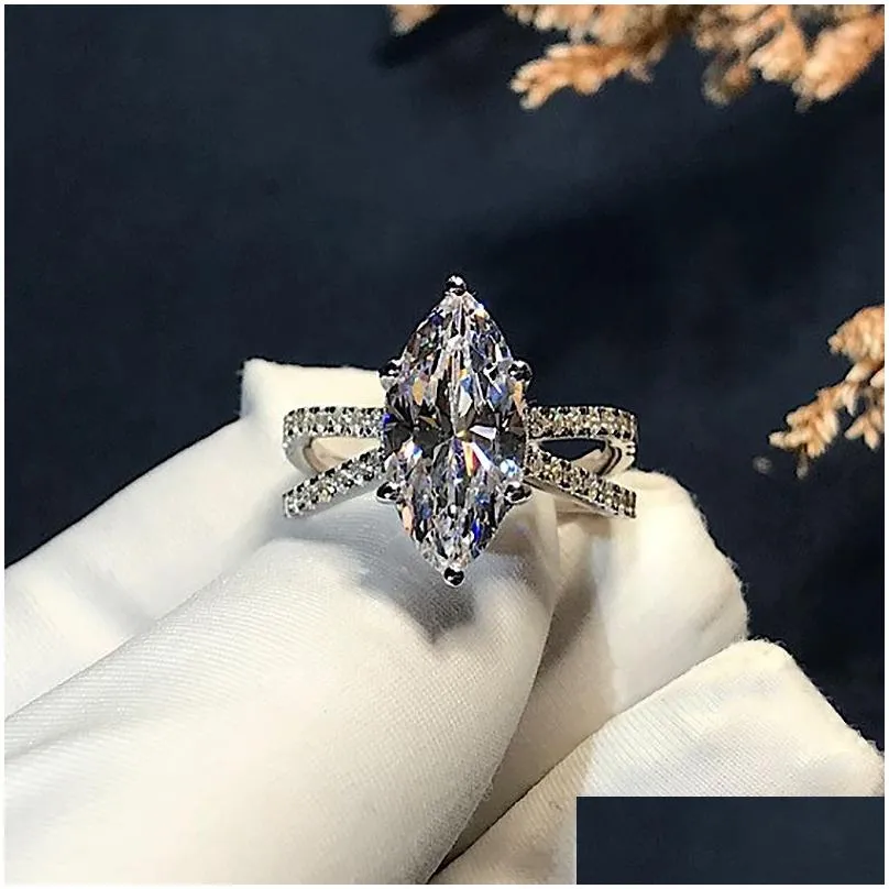 Elegant Marquise cut 3ct Lab Diamond Ring White Gold Filled Bijou Engagement Wedding band Rings for Women Bridal Party Jewelry