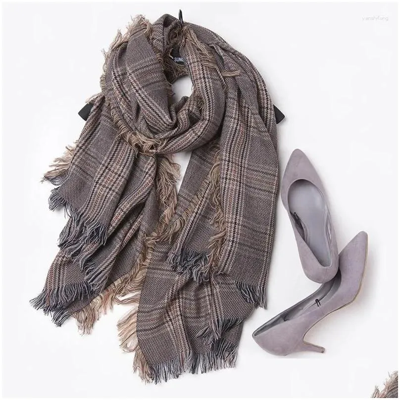 Scarves Women Winter British Style Tartan Plaid Wool Scarf Female Warm Soft Cashmere Pashmina Shawl Wraps Bufandas 2024 Drop Delivery Dhffw