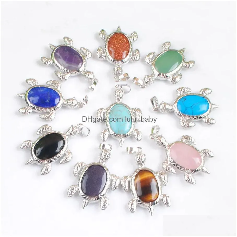 yowost natural stone tortoise pendant healing pink crystal amethysts animal turtle charm for women men party gift bn523