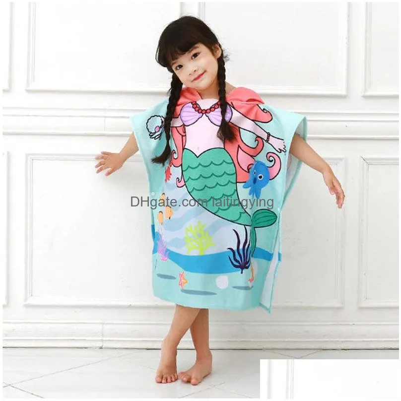 towels robes baby poncho towel hooded surf pool towel cartoon child bathrobe kids beach changing bath robe fast dry travel beach sport