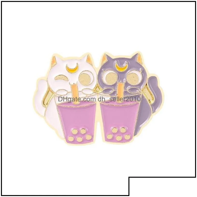 pins brooches cute cartoon couple cat brooches pin women fashion dress coat shirt funny badges backpack gift jewelry 6133 q2 drop de