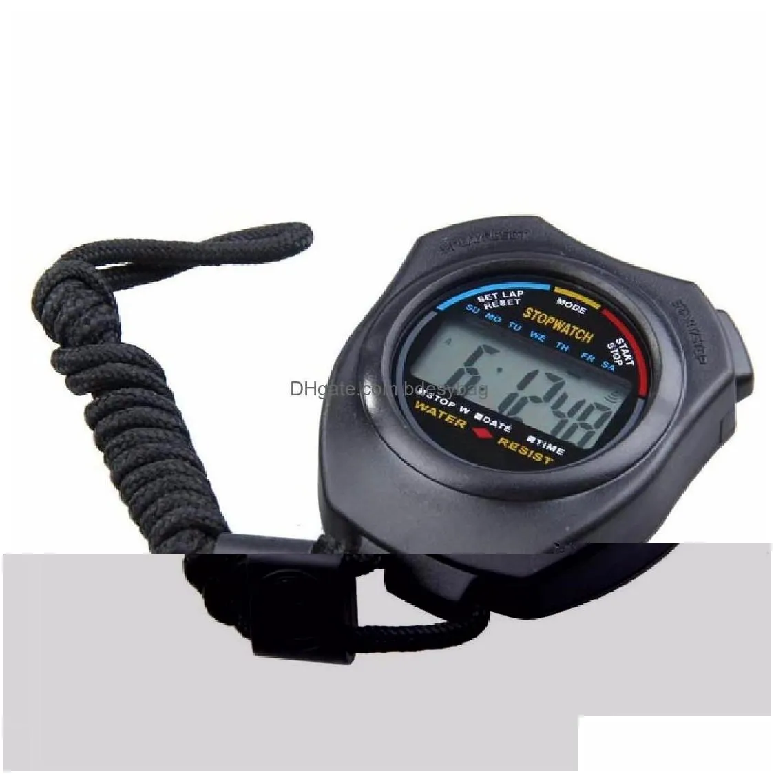 wholesale Timers Abs Waterproof Digital Timer Professional Handheld Lcd Chronograph Sports Stopwatch Stop Watch With String Drop Delivery Offi