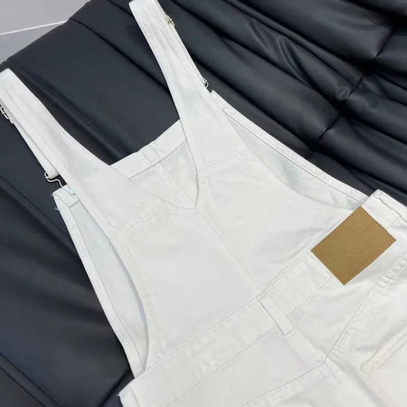 Fashion Designer Overalls Women`s Summer White Black Denim Clothings Casual Style for Vocations 26644