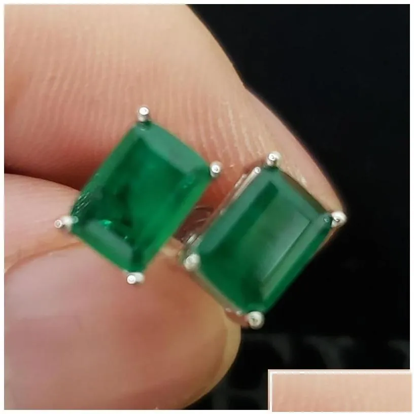 Stud Oveas Elegant Vintage Simation Emerald Earrings For Women Top Quality 925 Sterling Sier Green Zircon Party Jewelry Gift Drop Del