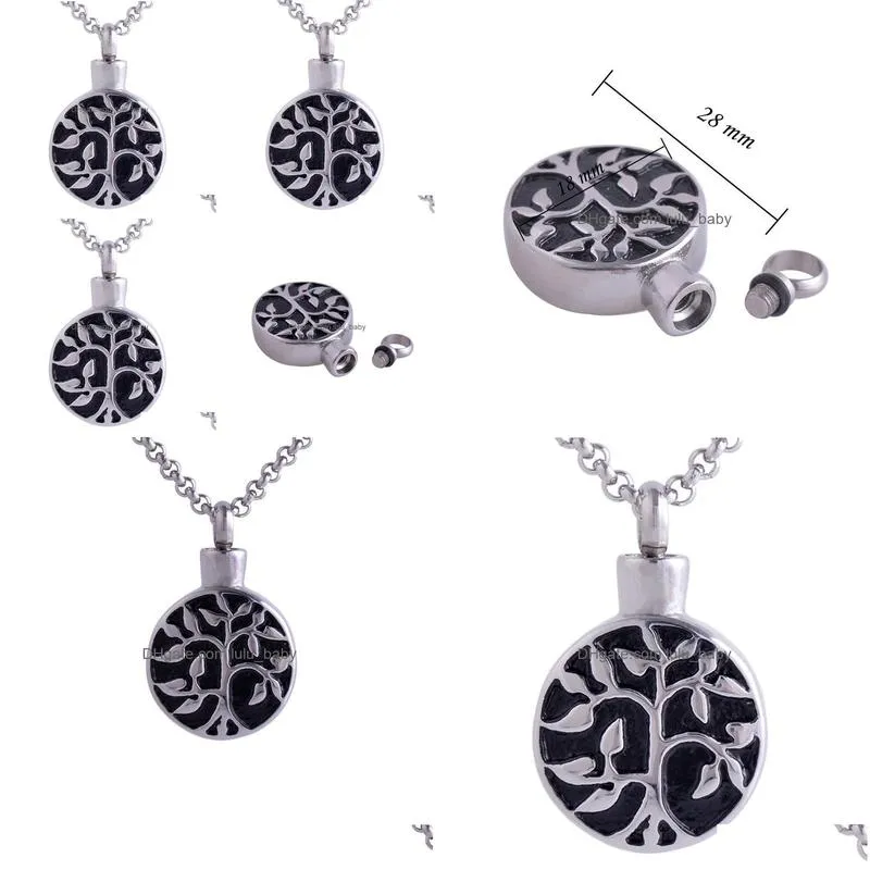 vintage stainless steel peaceful tree pattern round lockets pendant bead chains necklace keepsake memorial urn openable put in perfume