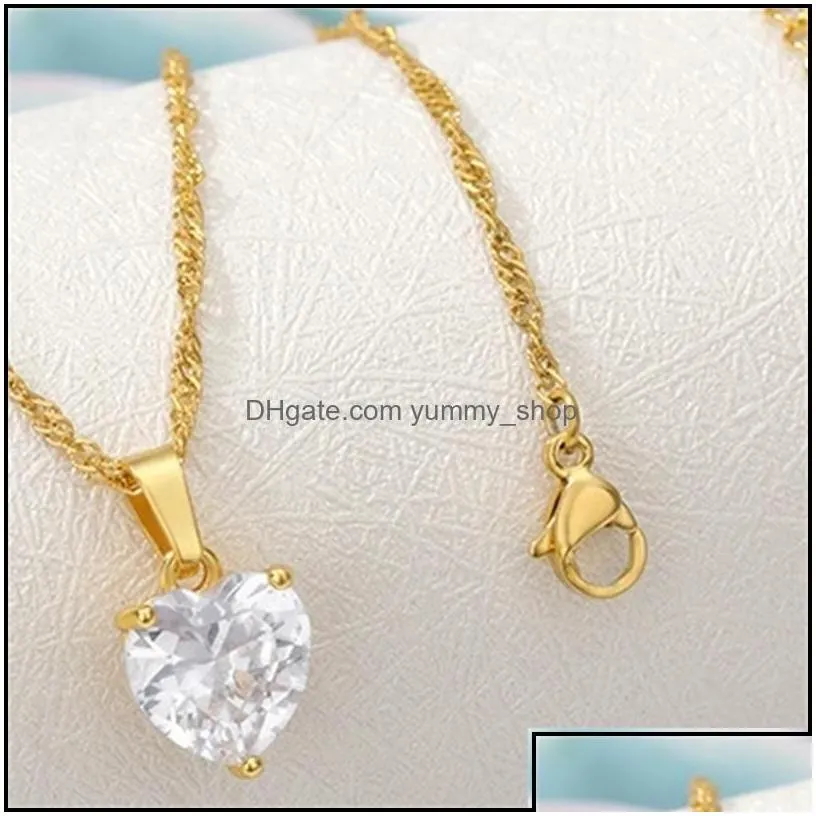 Pendant Necklaces Fashion Heart Necklace For Women Couple Lovers Gold Stainless Steel Chain Chocker Female Cute Zircon Jewlery 2167