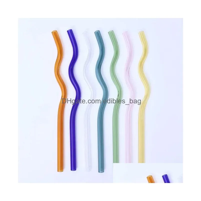 reusable eco 8x200mm borosilicate glass drinking straws high temperature resistance clear colored bent wavy milk tail straw