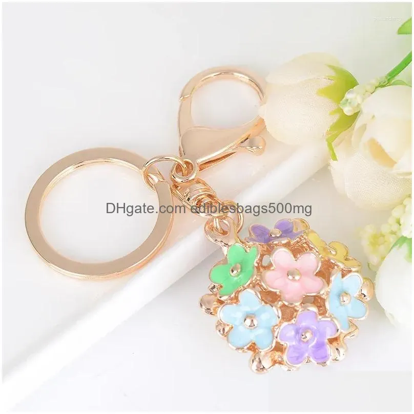 Other Home Decor Keychains Cute Chrysanthemum Flower Key Chain Keychain Bag Pendant Car Ring Gifts Drop Delivery Garden Dhgjn