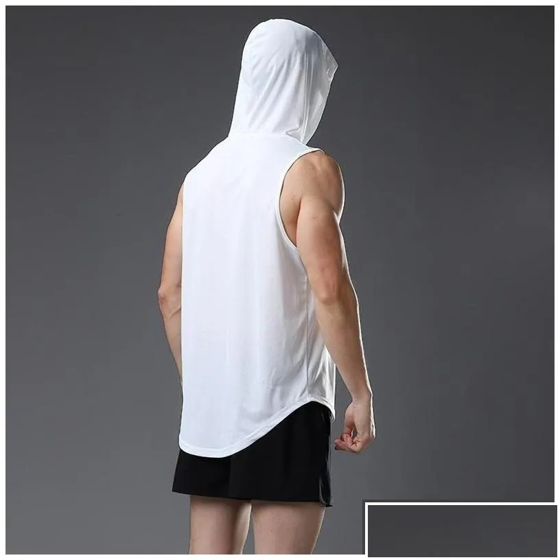 Yoga Outfit Gym Clothing Fitness Men Cotton Tanktop With Hooded Mens Bodybuilding Stringers Tank Tops Workout Singlet Sleeveless Drop Dhtlr