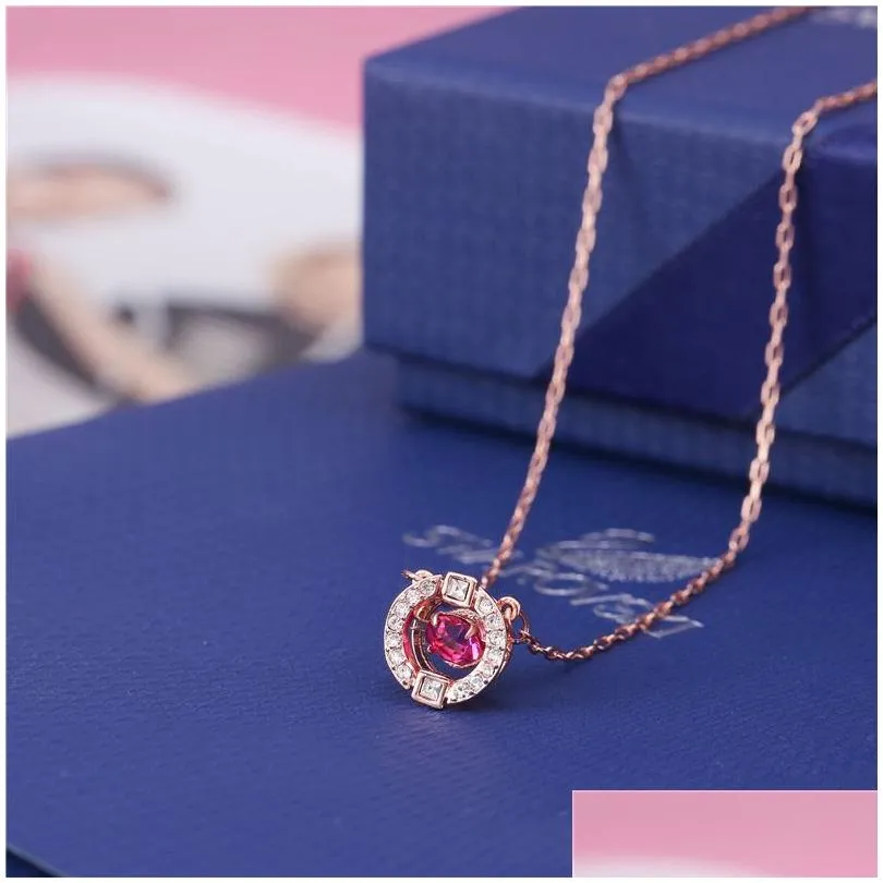 Pendant Necklaces Jewelry Necklace Mticolor Crystal Round Smart Womens Beating Heart Clavicle Drop Delivery Dhpba