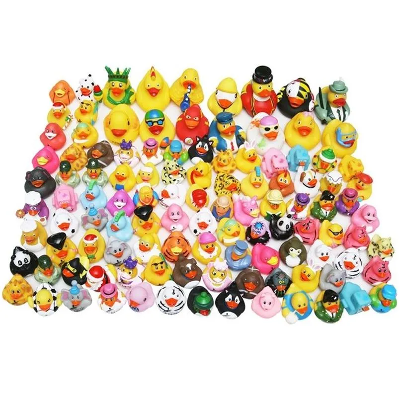 wholesale children bathing toy floating rubber ducks squeeze sound cute lovely duck for baby shower 20/50/ random styles lj201019