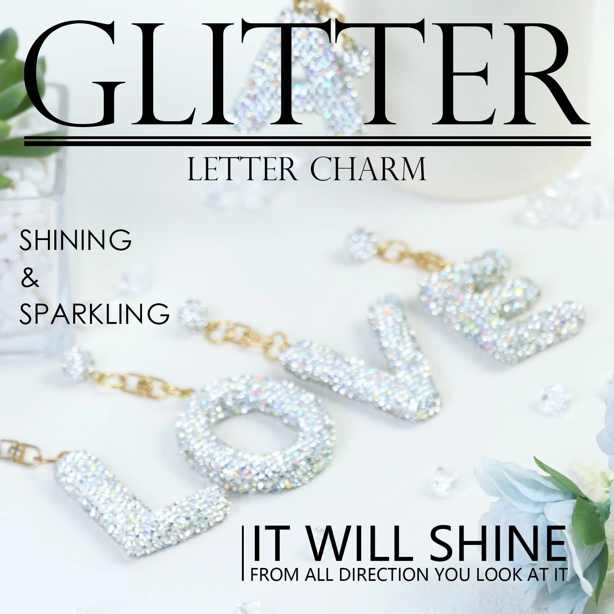 glitter letter for  cup bottle chain for tumbler with handle bling initial name id for  accessories