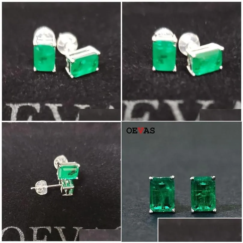 Stud Oveas Elegant Vintage Simation Emerald Earrings For Women Top Quality 925 Sterling Sier Green Zircon Party Jewelry Gift Drop Del