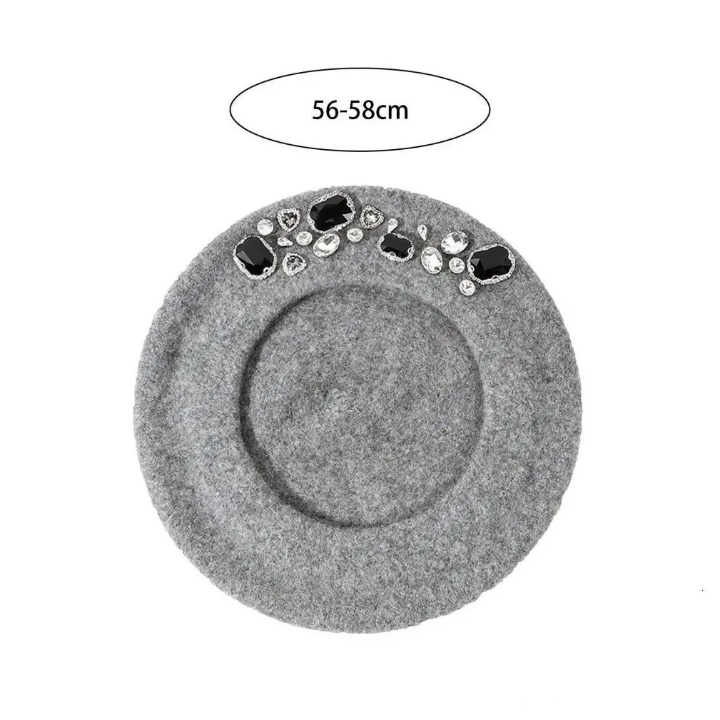 Stingy Brim Hats Drop French Beret Thick Rhinestone Decor Brimless Thermal Wool Artist Style Painter Hat Women Headwear 240419 Deliver Dhvbt