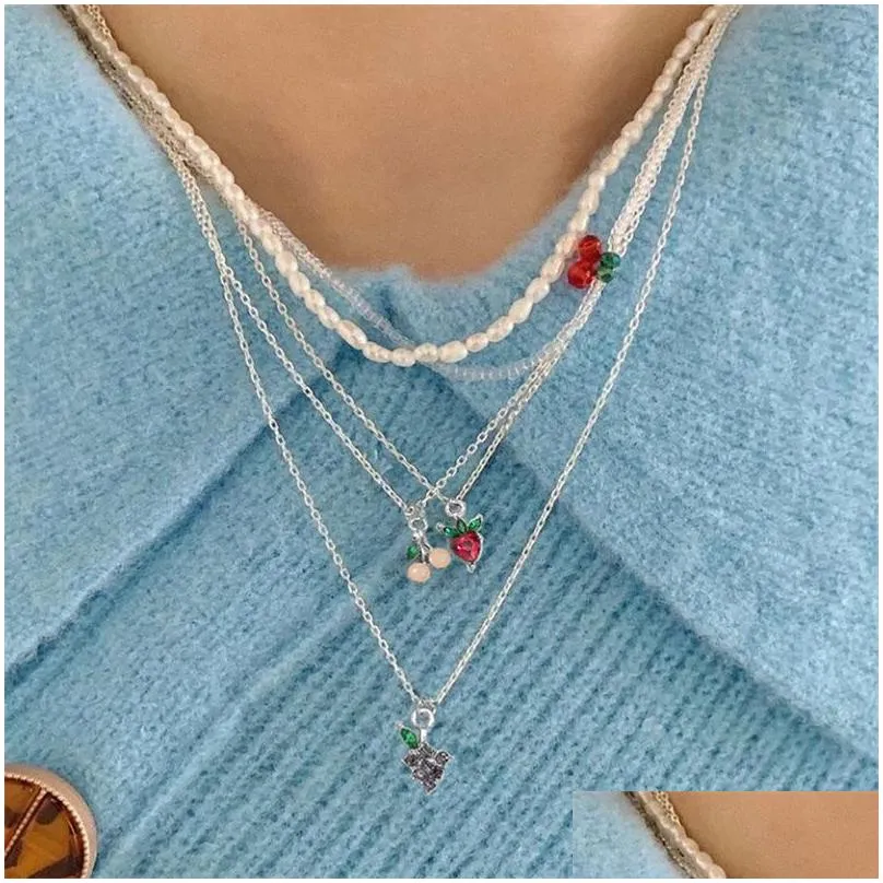 Pendant Necklaces 2022 Simple Temperament Retro Millet Pearl Rice Bead Necklace Small Cherry Fruit Womens Drop Delivery Jewelry Pendan Dhrnq